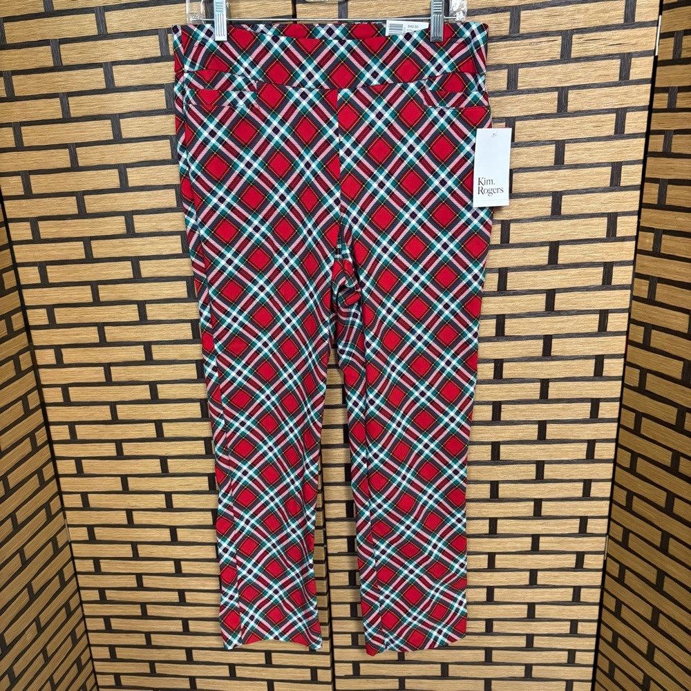Kim Rogers Red Plaid Pull On Dress Pants Size 10PS